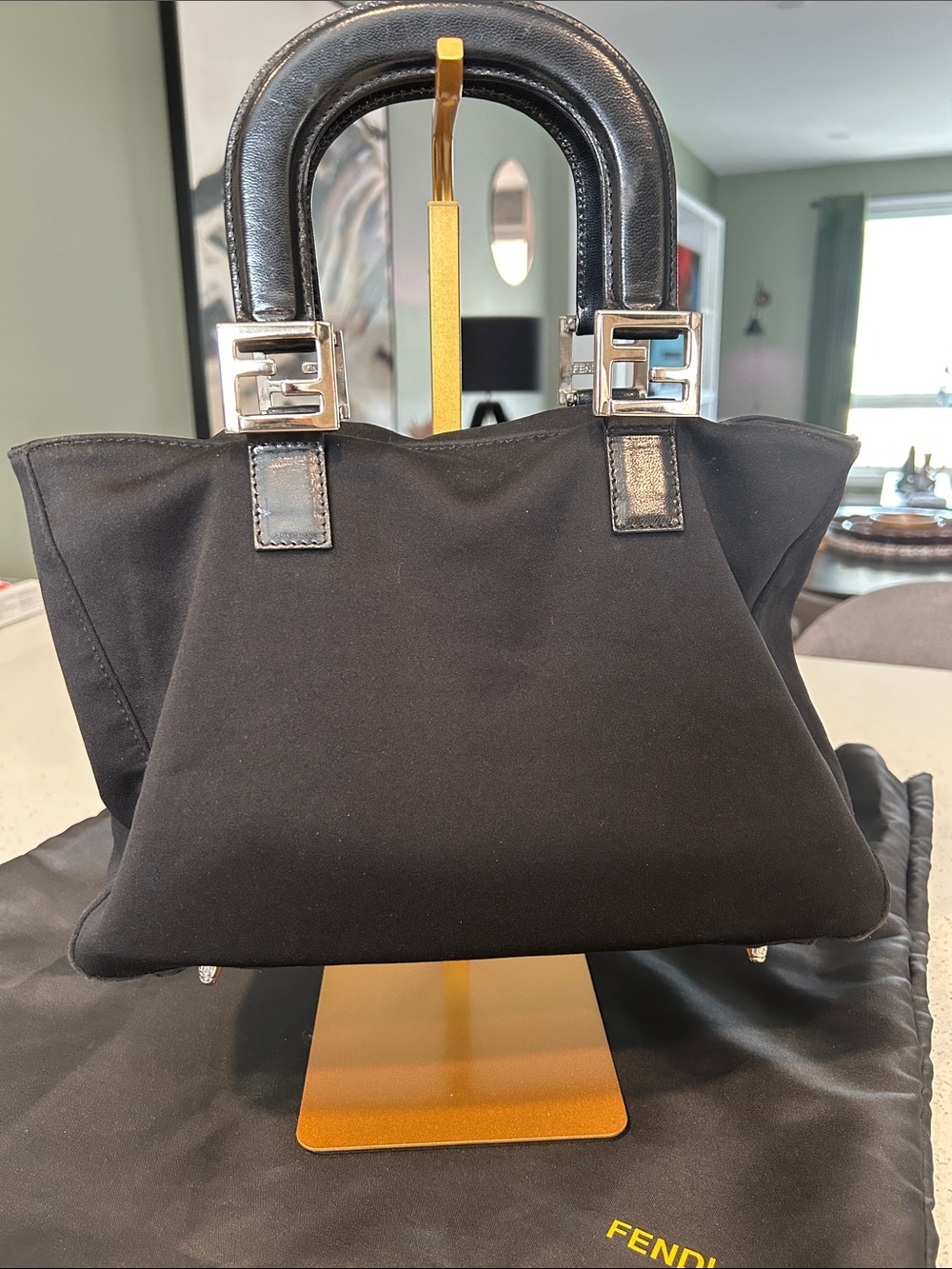Fendi Authentic Black Nylon & Leather Tote Bag w/pouch — Full Set - Picture 12 of 16